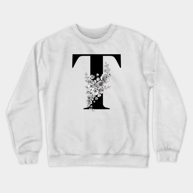 T alphabet Botanical cherry blossom sakura flowers Crewneck Sweatshirt by JunThara